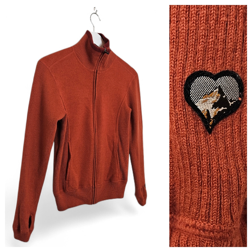 KÜHL Sweater Jacket Womens S Rib Knit Full Zip Thumbholes Gorpcore Burnt Orange